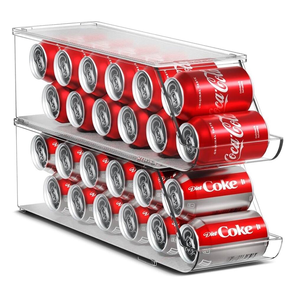 2 Pack Soda Can Drink Dispenser Organizer Pantry Refrigerator, Clear Plastic